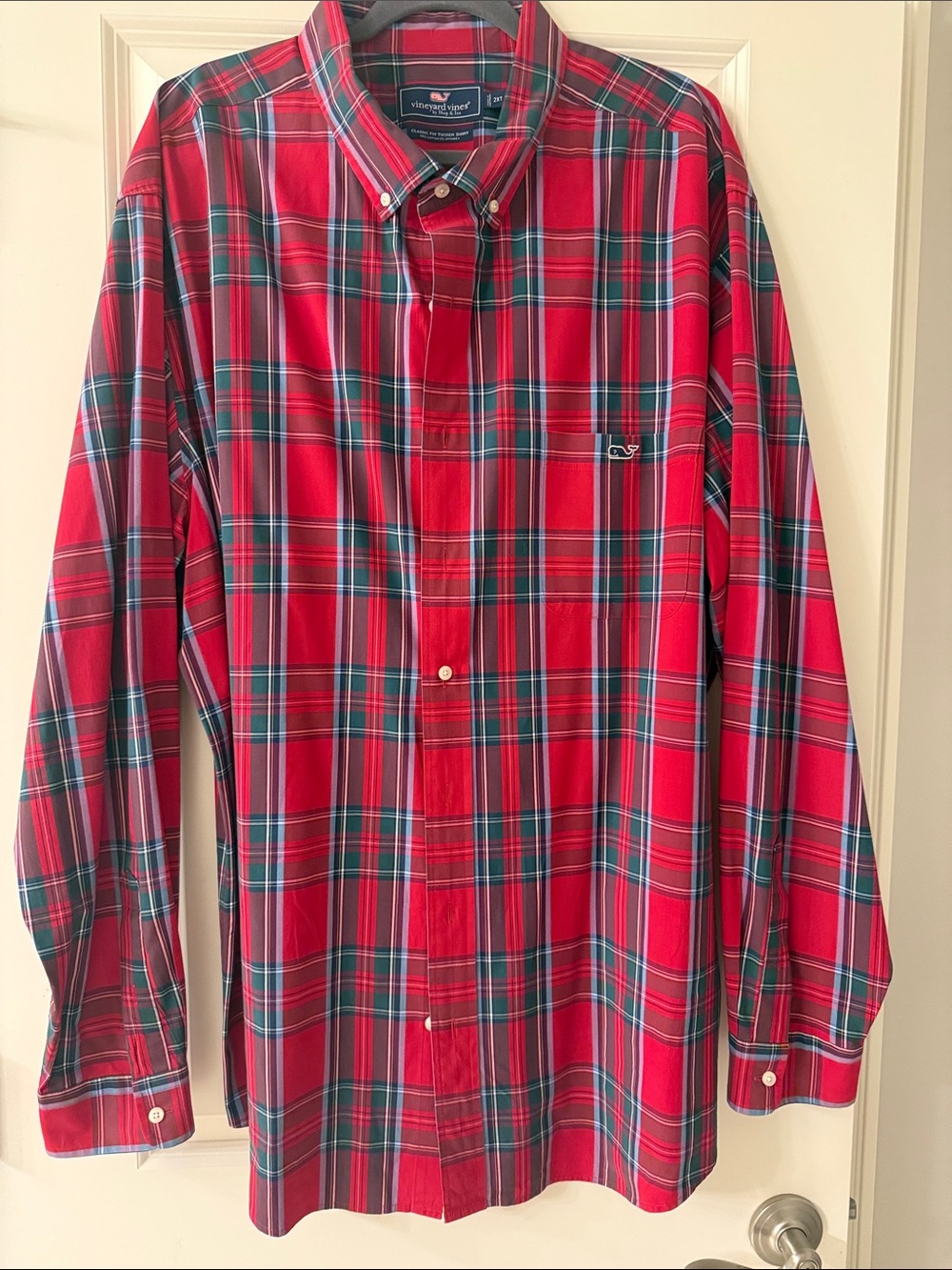 Vineyard Vines Red and Green Plaid Button-Down Shirt